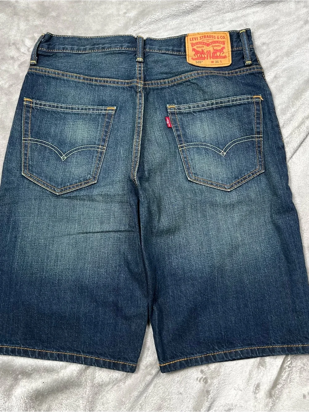 Levi's 569 Baggy Jorts Mens 32 Blue Dark Wash Good Fade Whiskering Skater Y2K